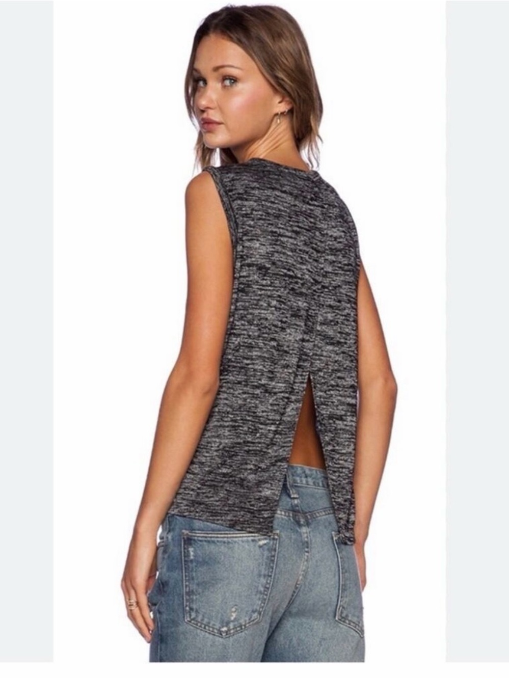 rag & bone Heathered Black-Gray Back-Slit Sleeveless Tank